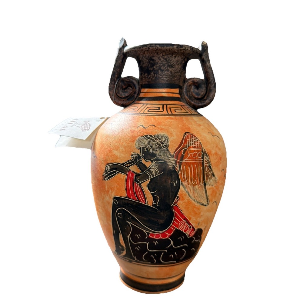 Ancient Greek Amphora Style Vase 9" Black figure Hand Painted Ceramic Pottery‎